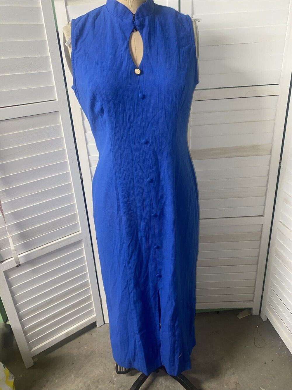 90s Kathie Lee Blue Sheath Pencil Dress Sleeveless Women's Sz 6 Small